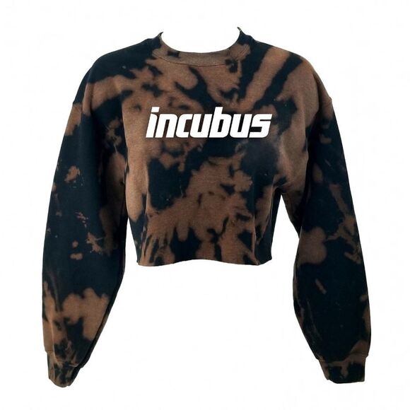 INCUBUS Acid Wash Cropped Crop Top Long Sleeve Crewneck Sweatshirt y2k 90s Punk - Picture 1 of 3